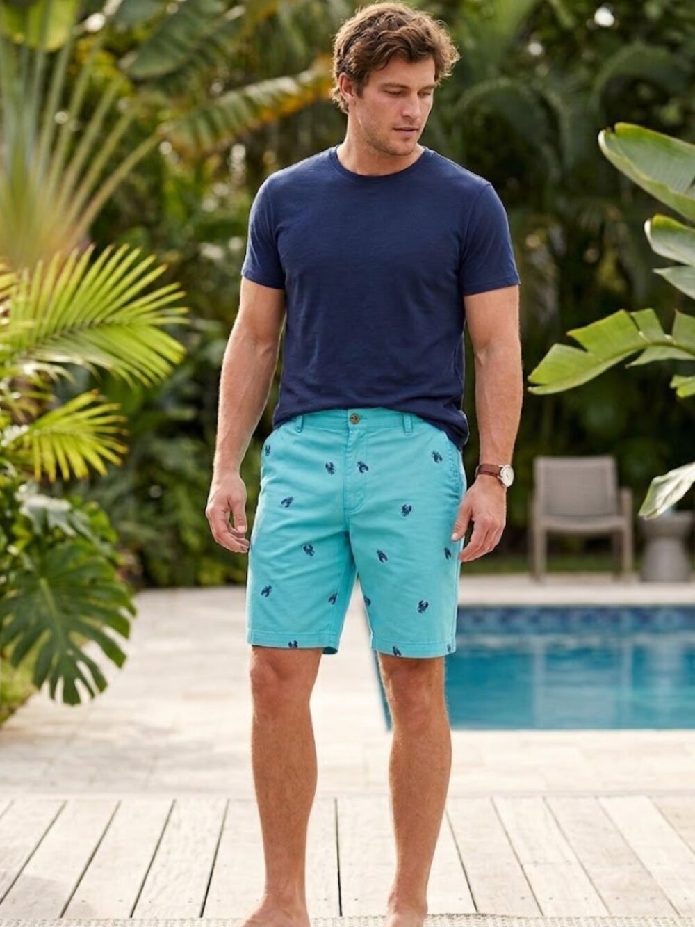 Izod Flat Front Saltwater Beachtown Short Blue Lobster Print Size 34